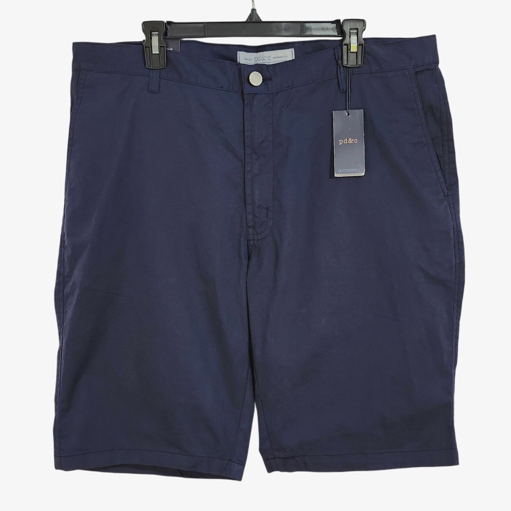 New PD&C Slim Fit Stretch Cotton Chino Shorts Mens 38‎ Navy Blue PS9JGNAV